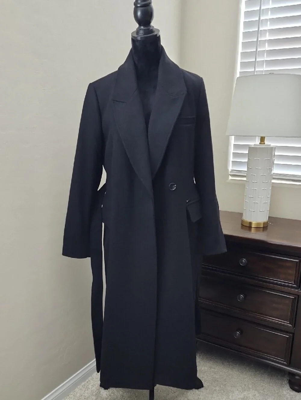 Michael Kors Black Long Belted Trench Peacoat